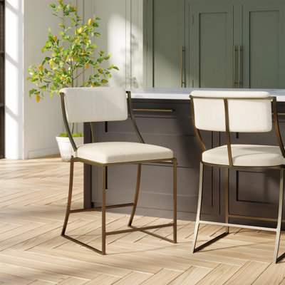 Mina 25" Counter-Height Metal Bar Stool With Back, Antique Brass