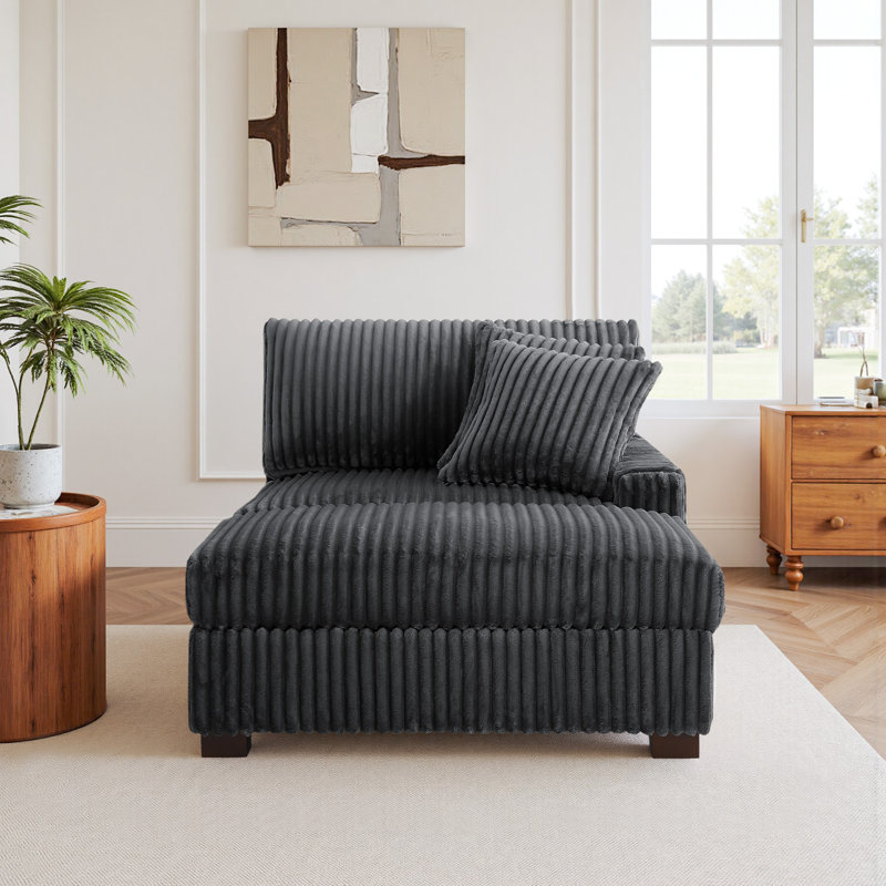 Upholstered Chaise Lounge, Grey, Right Hand Facing