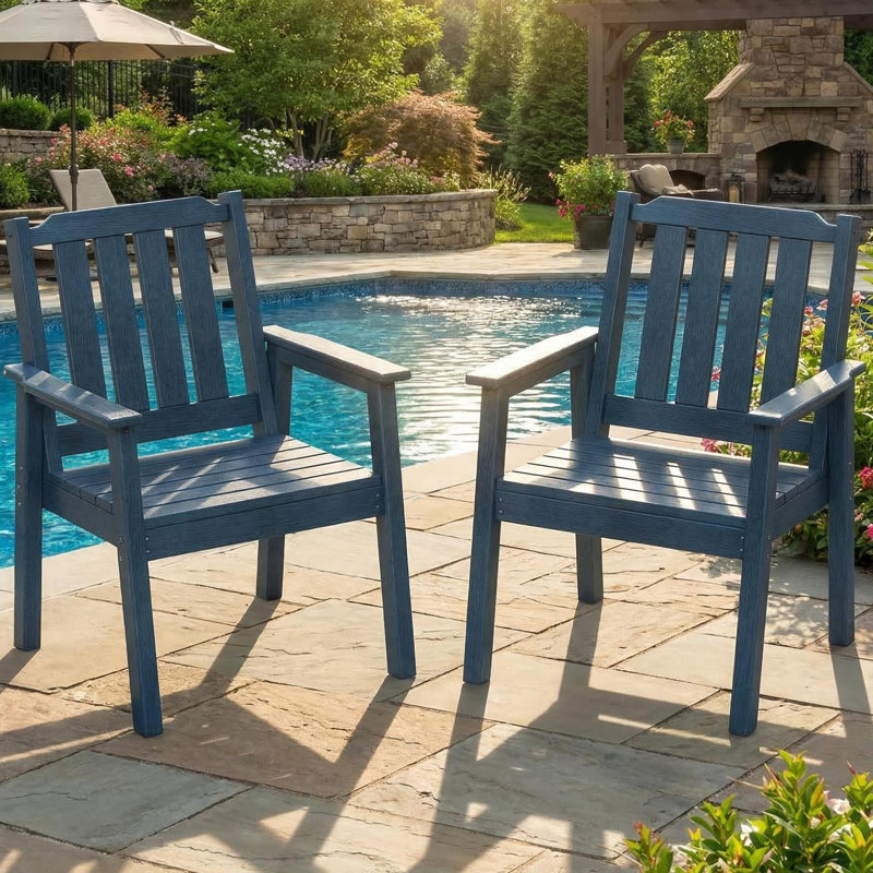 Set of 2 Outdoor Patio Chairs - Weatherproof HDPE Garden Chairs with 650 lbs Capacity, Heavy Duty Waterproof Dining Chairs for Poolside, Deck & Backyard, Blue