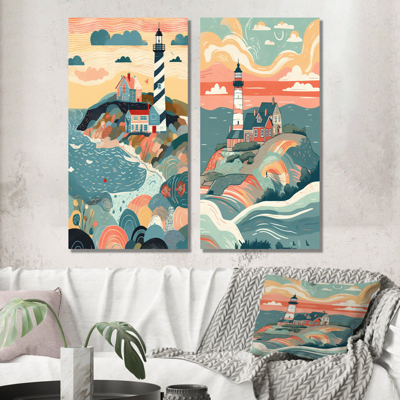 «Phare côtier», 2 pièces sur toile, Toile tendue, H 20 po x l 24 po