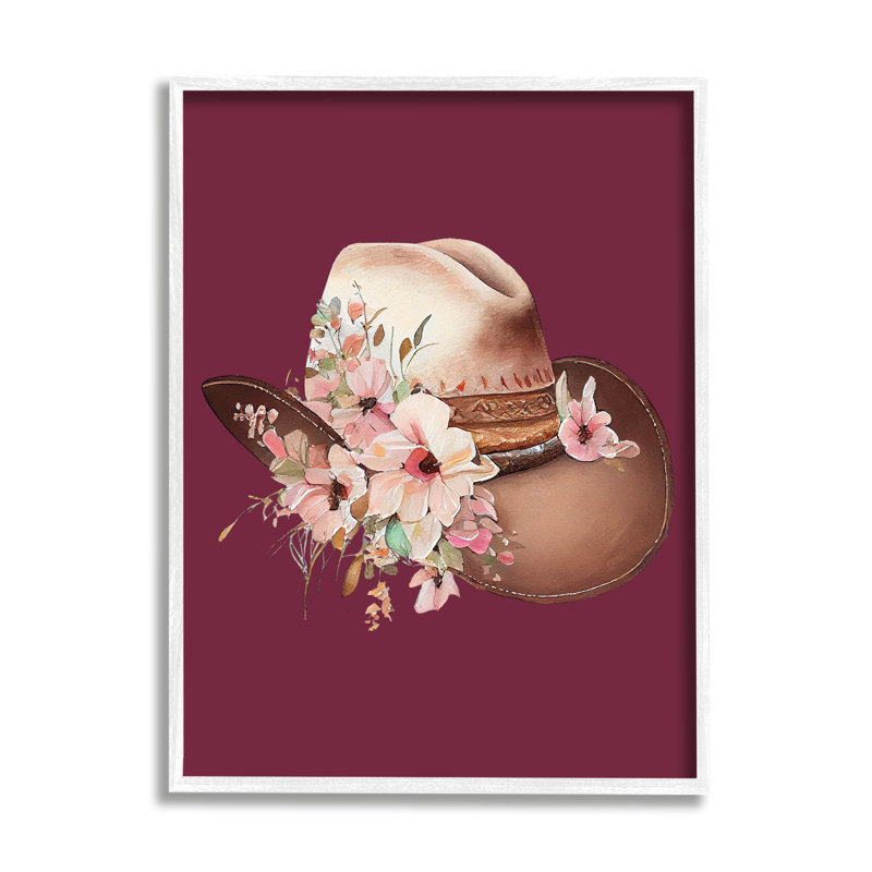 Chapeau de cow-boy sur imprimé bourgogne, Giclée encadrée blanc bord de mer, H 30 po x l 24 po x P 1,5 po