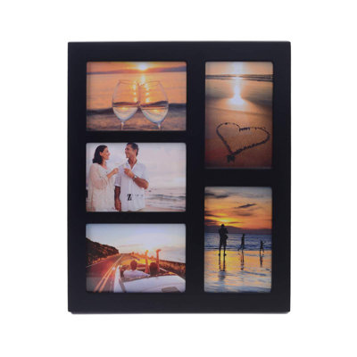 4X6 5-Opening Picture Frame Black Wood 4X6 Collage Photo Frames For 4X6 5 Pictures Display Made For Tabletop Stand And Wall Mounting