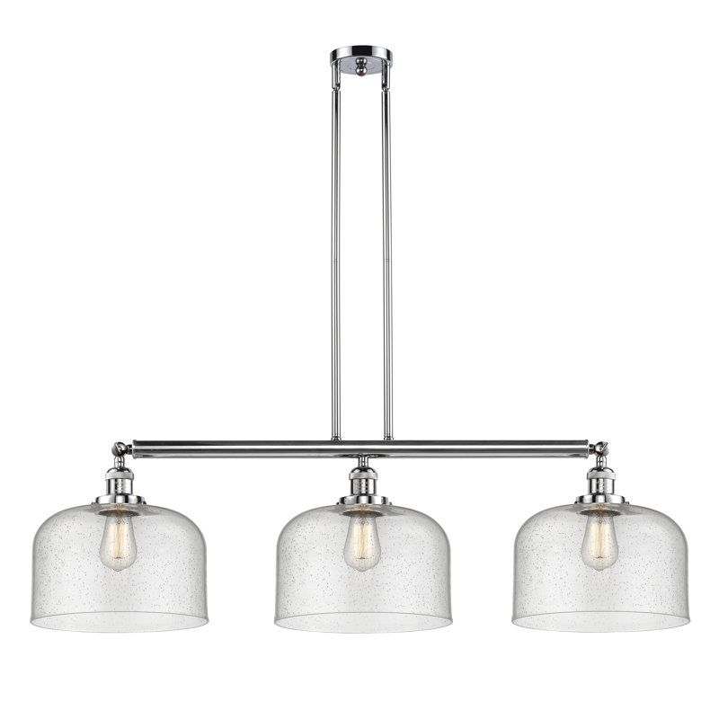 Bell - Luminaire suspendu pour îlot de cuisine 3 lumières 42 " , Grainé, Chrome poli, DEL