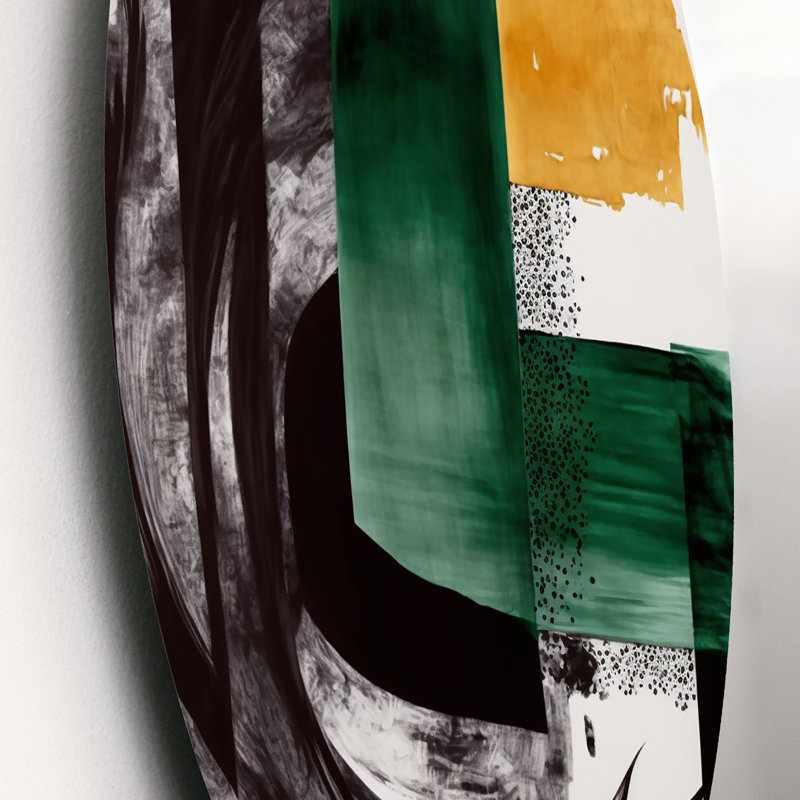 Art moderne moderne vert déco VI - Art abstrait rond transitionnel sur métal, L 23 po x H 23 po