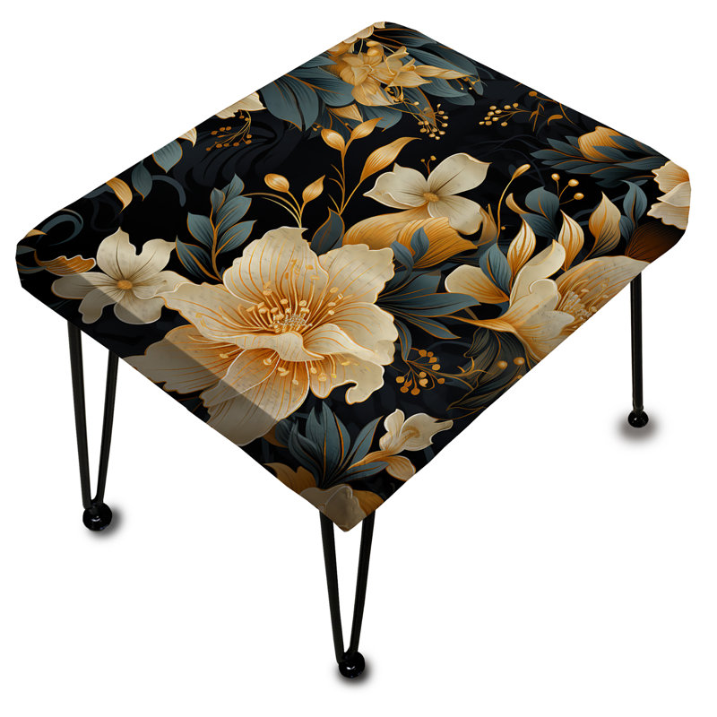 Timeless Beige Peony Sophistication II - Floral Rectangle Ottoman