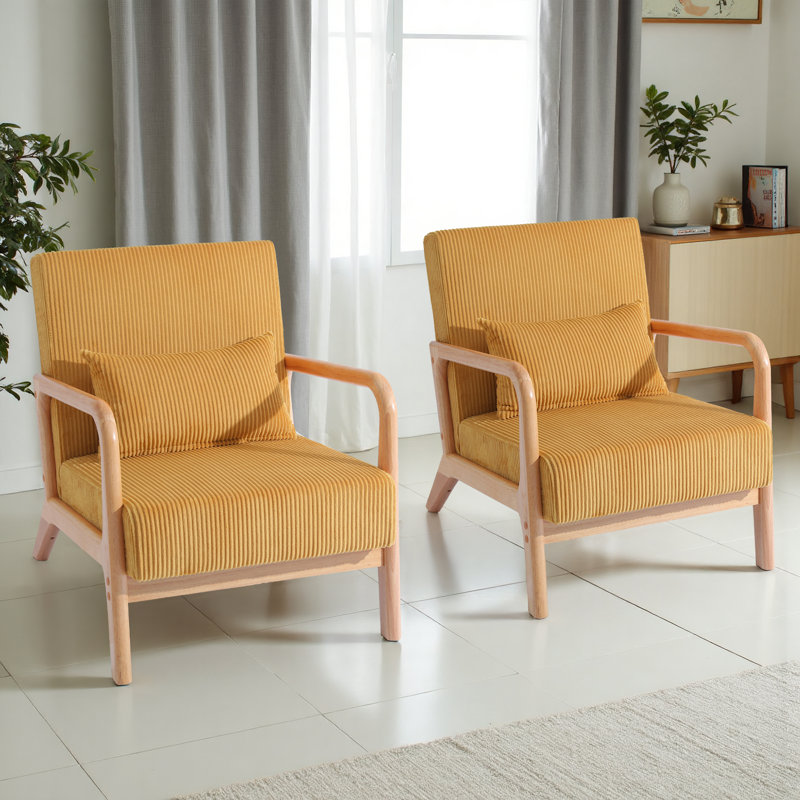 Fauteuil d'appoint Jyrin Mid Century, Orange, Bois naturel, 2