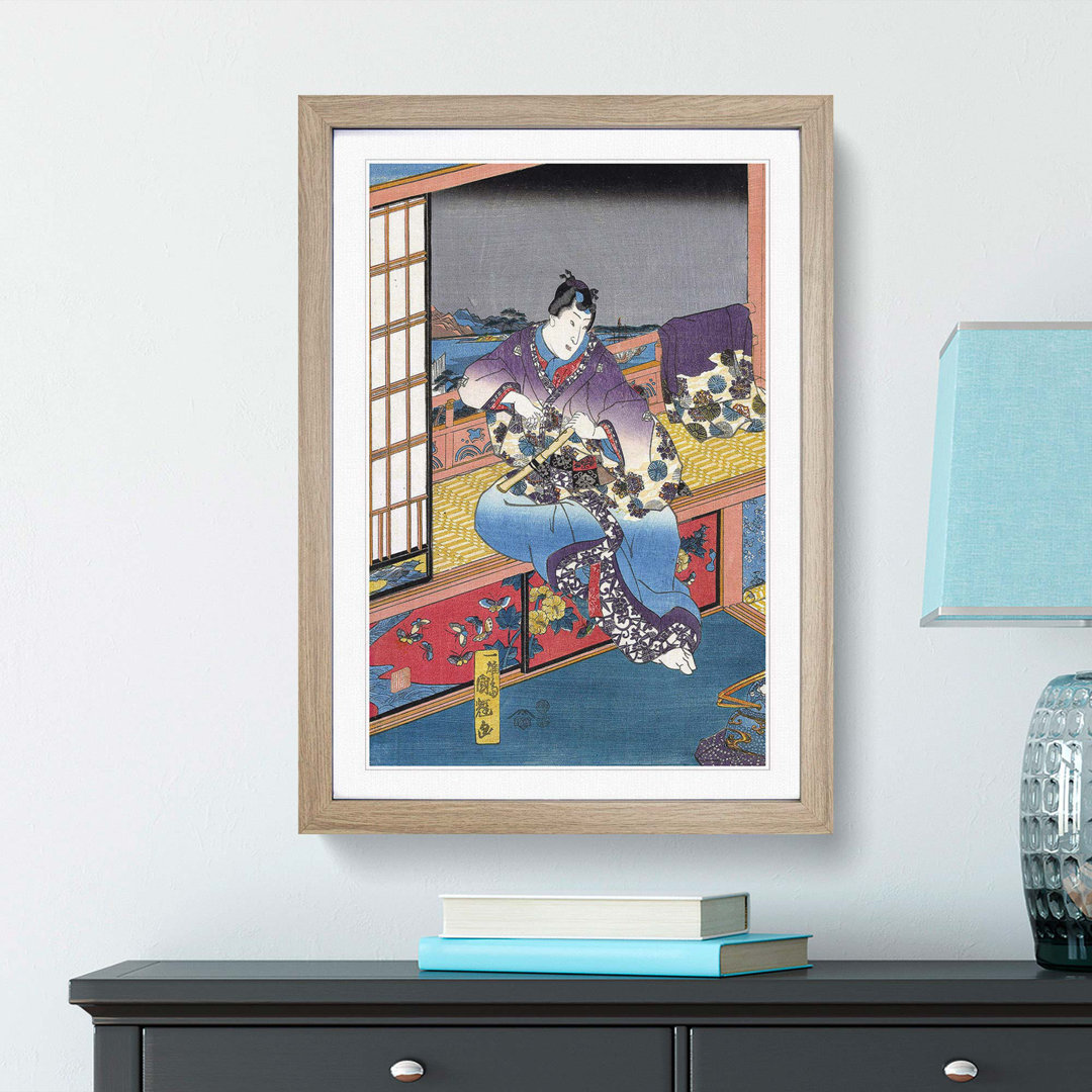 Holding a Flute by Utagawa Kuniteru - Framed Print