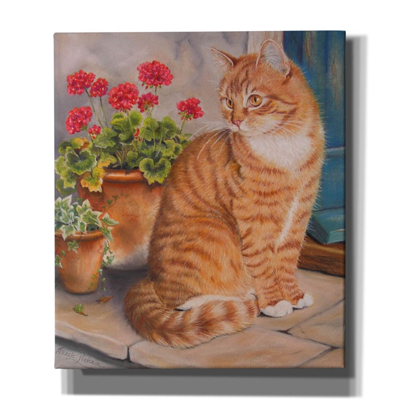 «Ginger Cat On Doorstep» par Janet Pidoux, art mural sur toile, H 30 po x l 26 po x P 1,5 po