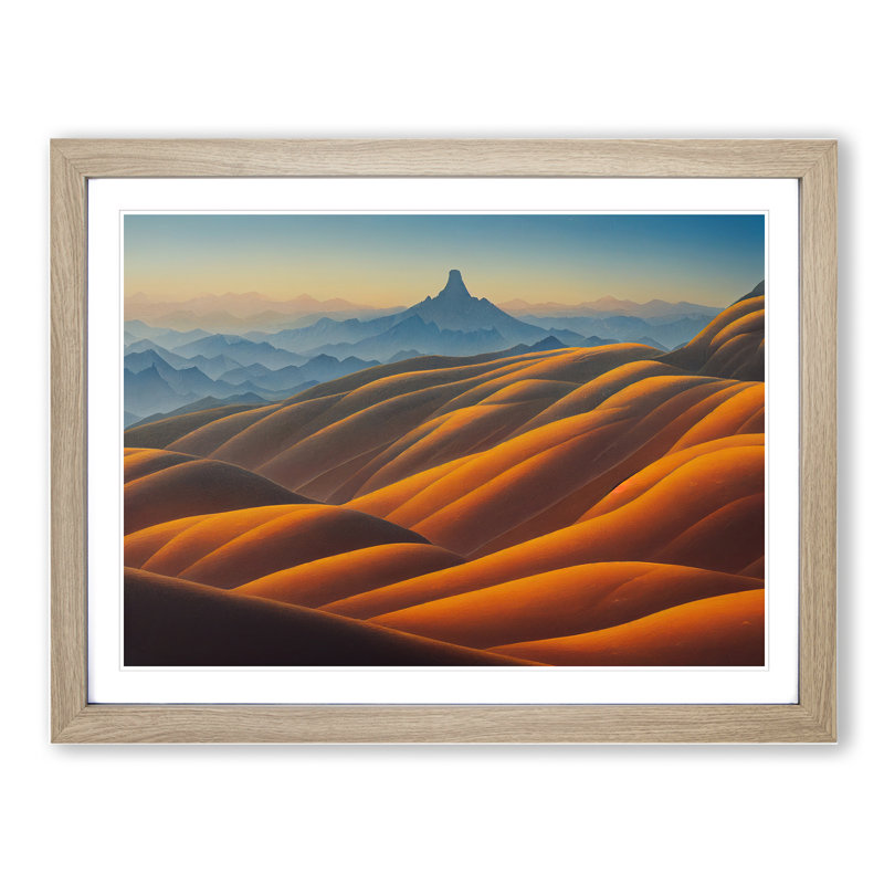 Excellent Mountain Landscape 1 Piece Single Picture Frame Painting, 25cm H x 34cm W x 2cm D, Oak