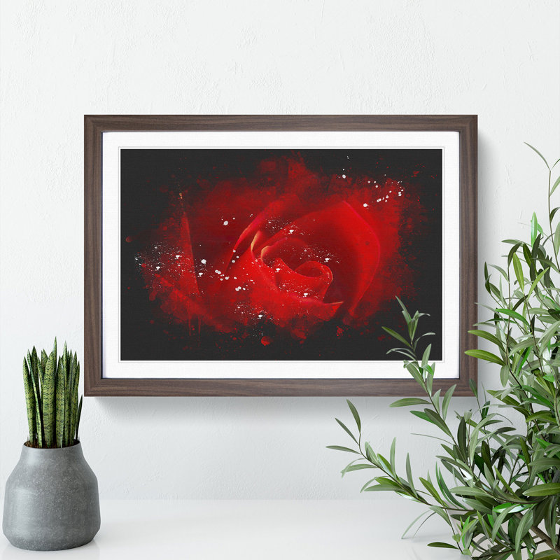 Red Rose Flower Vol.8 - Picture Frame Painting, 27cm H x 36cm W x 2cm D, Walnut Framed
