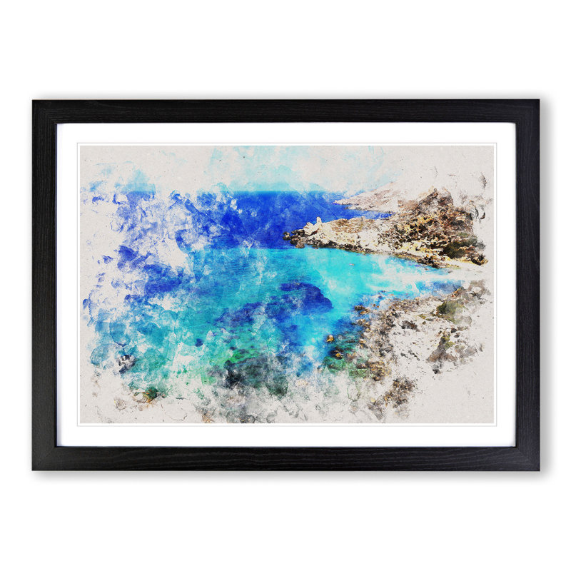 The Coast of Malta Watercolour - Picture Frame Graphic Art, 48cm H x 65cm W x 2cm D, Black Framed