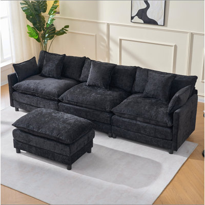 Canapé modulaire en forme de L 108 po en forme de nuage avec repose-pieds et siège profond en chenille de 108 po avec coussin pour salon, chambre et appartement