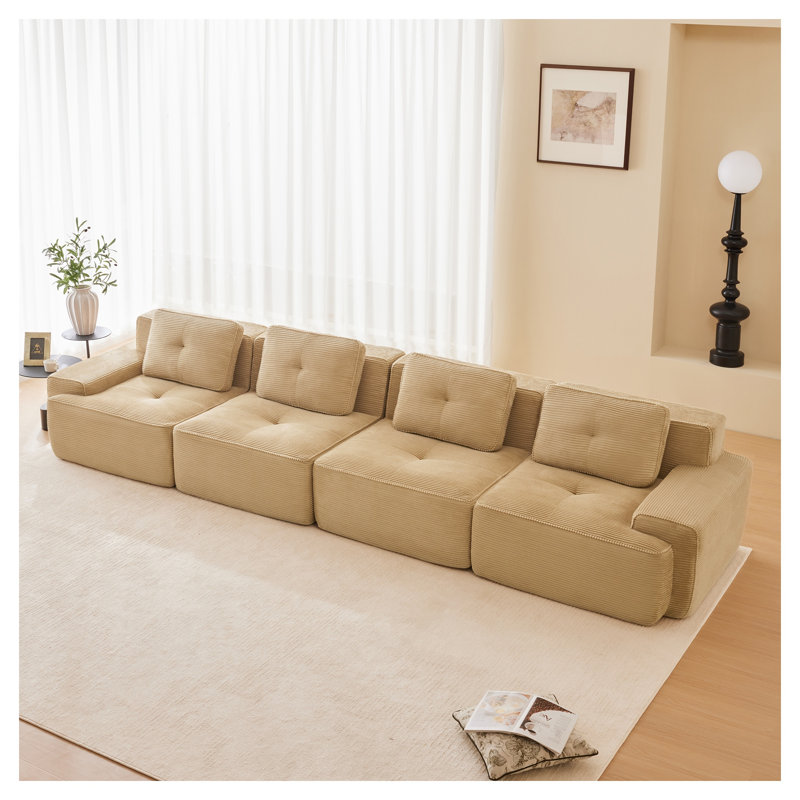 Canapé modulaire moderne en velours côtelé 4 places, Velours côtelé brun clair, H 32,7 po x l 152,8 po x P 40,9 po