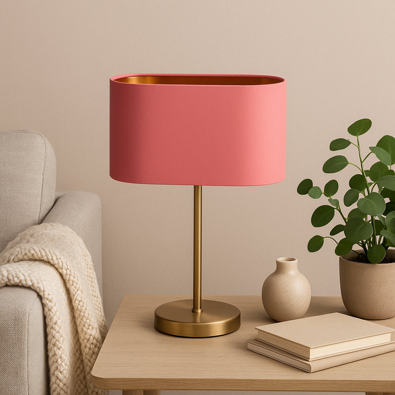 58.42cm H Cotton Oval Lamp Shade ( Screw On ), Blush Pink, 23cm H x 30cm W x 18cm D