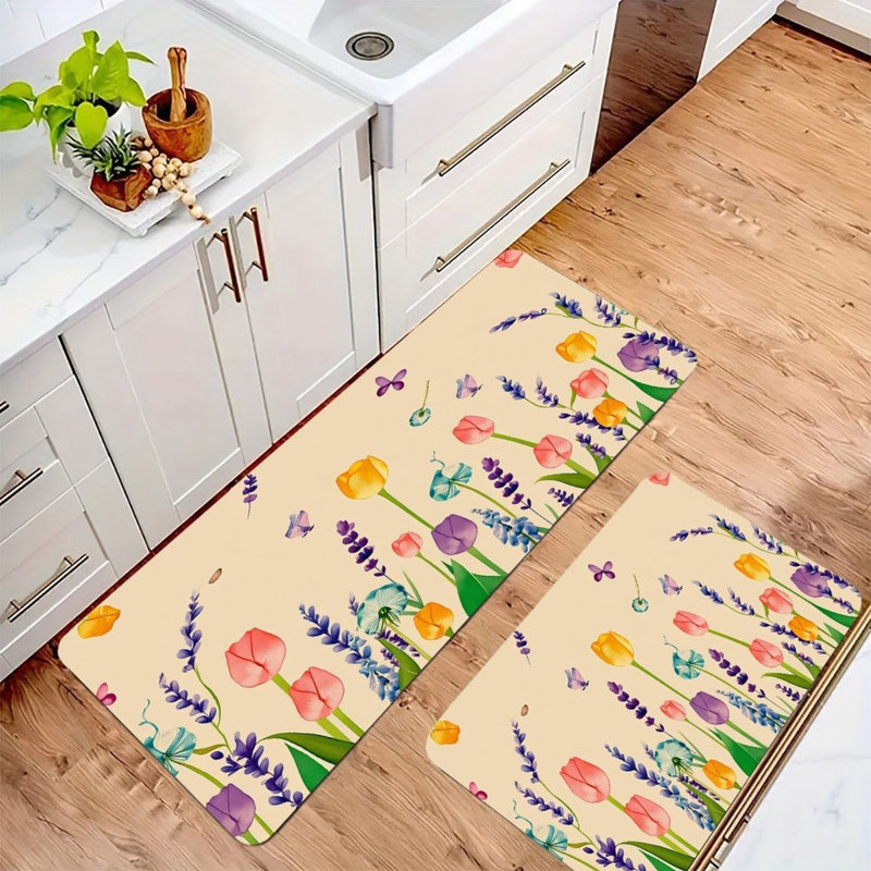 Lavender & Tulip Combo, 2 Pcs Non Slip Kitchen Mats