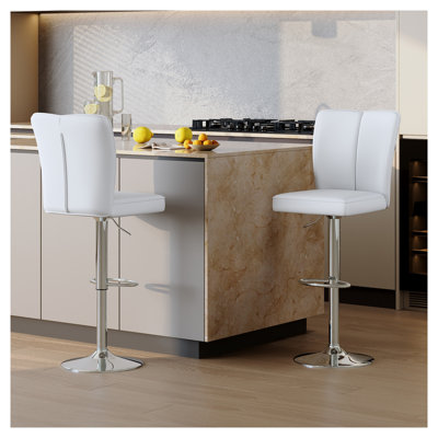 Ensemble de 2 tabourets de bar modernes en cuir PU blanc avec pattes en métal argenté