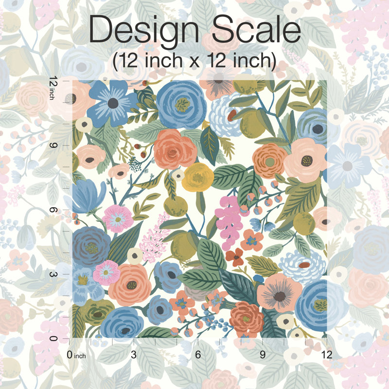 Garden Party 20' L x 27" W Peel and Stick Wallpaper Roll, Cobalt Multi