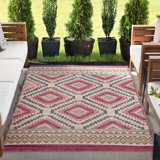 Tapis géométrique rectangulaire en polypropylène tressé à la machine 4 pi x 5 pi 11 po Arbadella