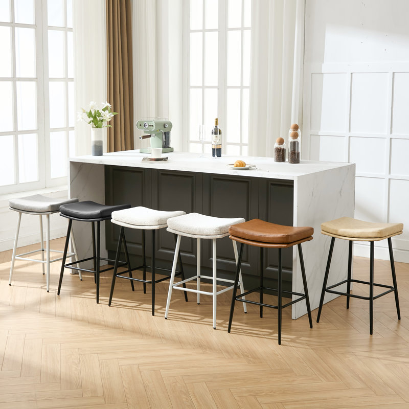Upholstered 26" Backless Saddle Barstools, 3, Black