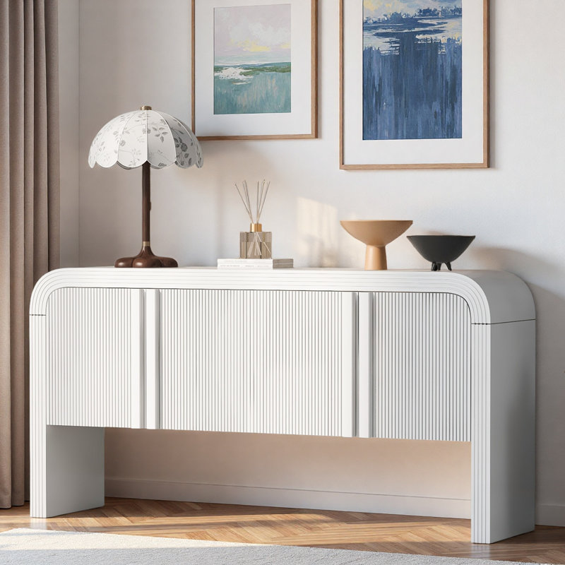 Console avec 4 portes ondulées et tablettes réglables, Blanc