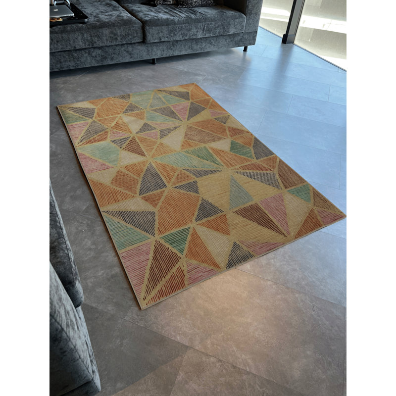 Tapis en polypropylène à motif géométrique Senikka, Tapis de couloir 2 pi 7 po x 7 pi 10 po