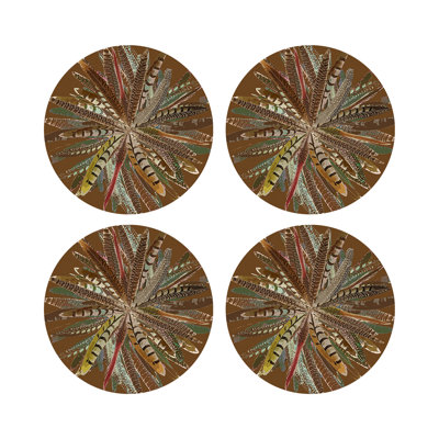 Pheasant Feathers Vegan Leather Round Pebble Placemat