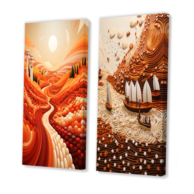 «Orange River Reverence Dream II», ensemble de 2 toiles d'art abstrait, H 28 po x l 25 po, Toile tendue