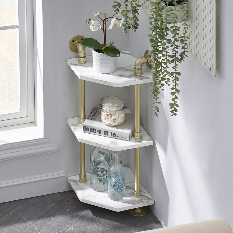 33" H x 16" W x 11" D Corner Bookshelf with Storage,Wall Mount Pipe Shelves