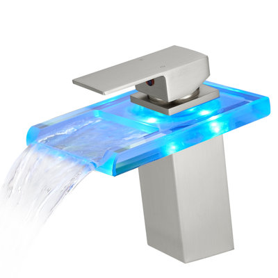Robinet de lavabo de salle de bain à DEL avec 3 lumières changeantes, bec en verre, robinet d'eau chaude et froide, monocommande, robinet de salle de bain à fixation sur le comptoir, lavabo noir, lavabo, lavabo et robinetterie