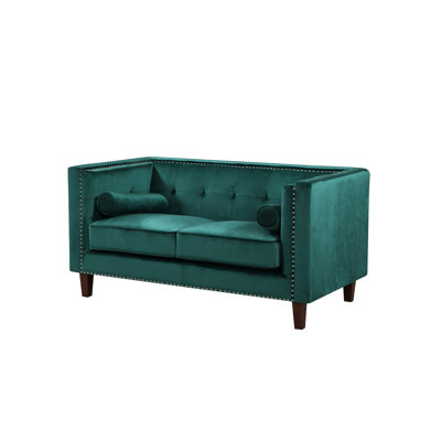 Chesterfield Button Tufted Loveseat, Modern Square Arm Velvet Loveseat Sofa with Nailhead Trim, Solid Wood Frame Upholstered 2-Seater Couch with Bolst