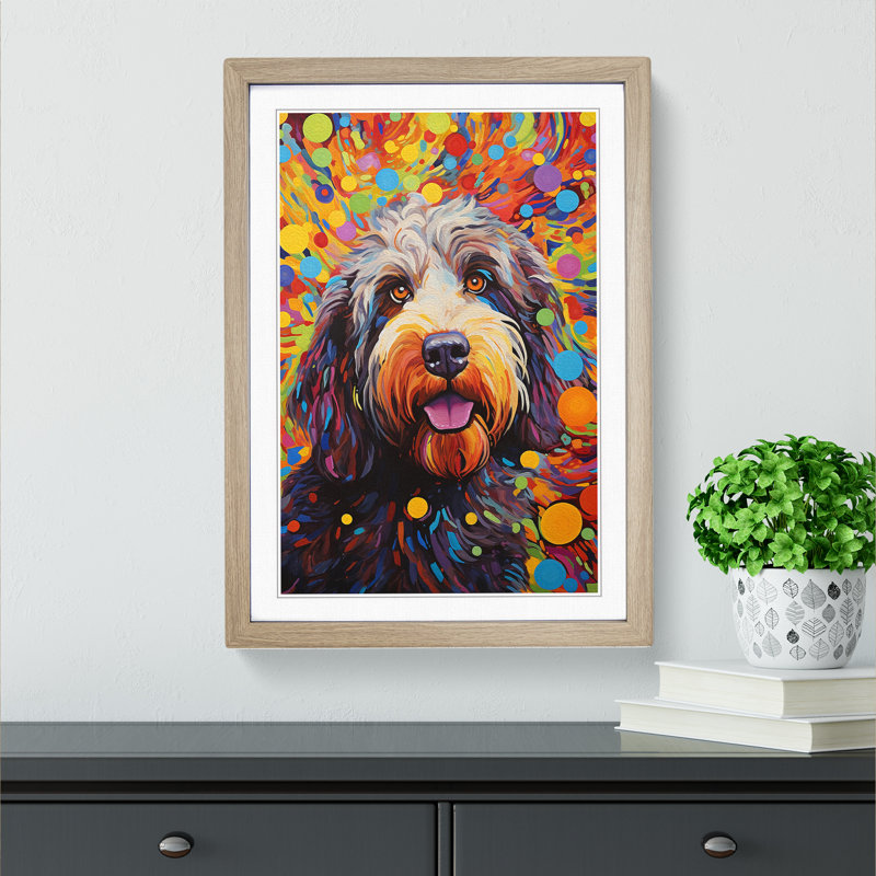 XYZ-FRM-V1223-3997 Labradoodle Orphism No.2 - Single Picture Frame Print on Wood, 34cm H x 25cm W x 2cm D, Oak