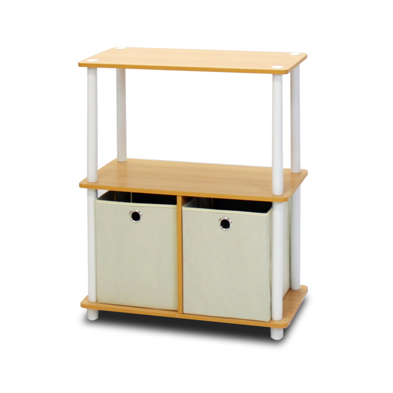 Johns 29.7'' H x 23.6'' W Plastic Etagere Bookcase with Bins, Steam Beech / White / Ivory