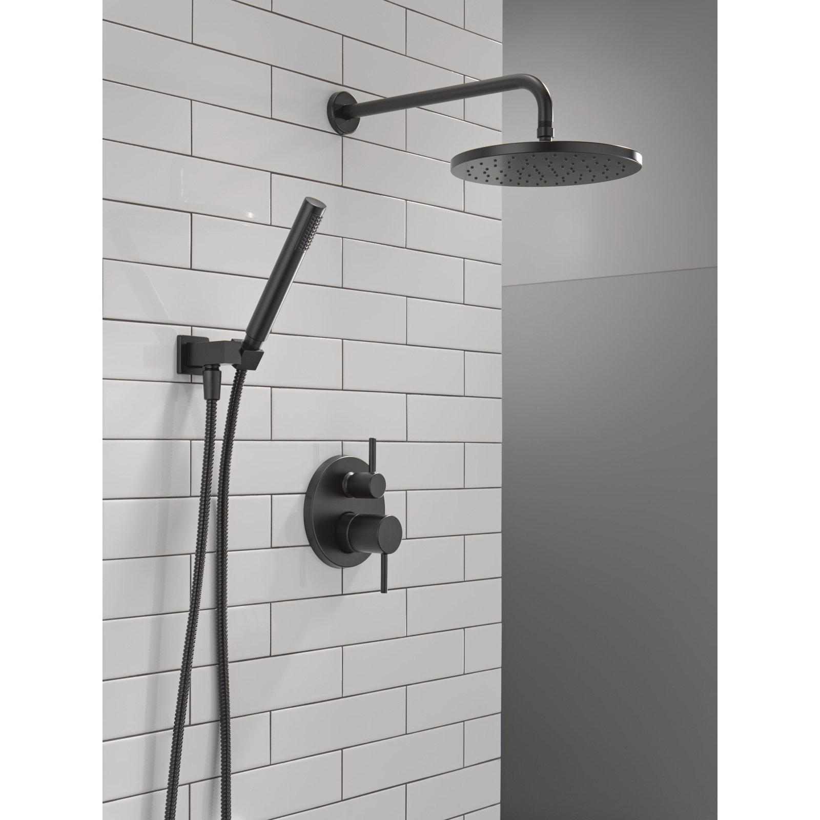 Raincan Round Shower System with Handheld Spray, Matte Black