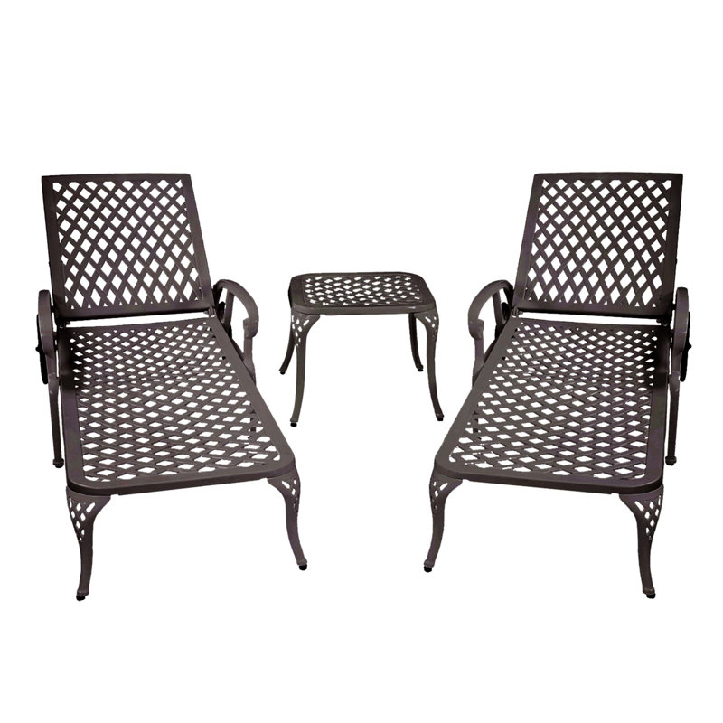 Cast Lounge Chair, Patio Chaise Lounge, Pool Lounge Chair, Brown, 2