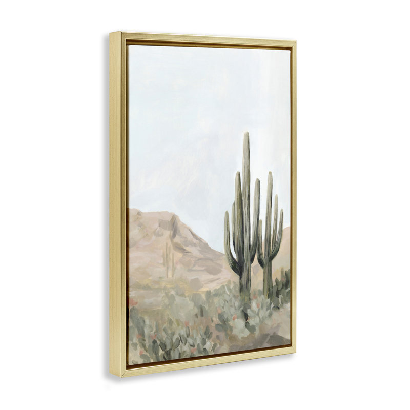 Cadre flottant Desert Tranquility Cacti, design par Hannah Dawson, H 25 po x l 17 po, Cadre flottant métallique doré