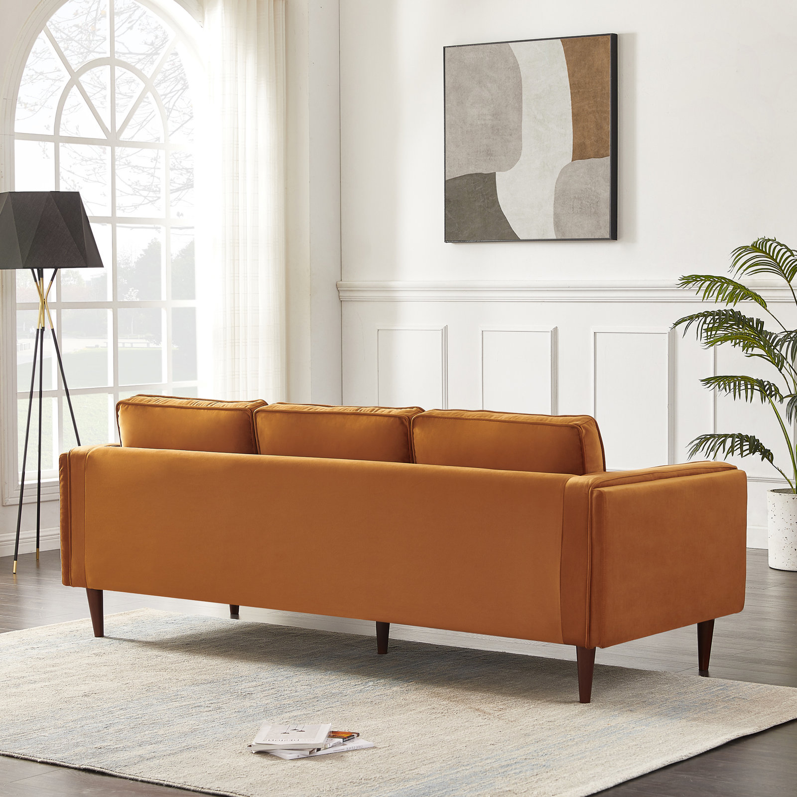 86" Velvet Sofa, Velvet Orange