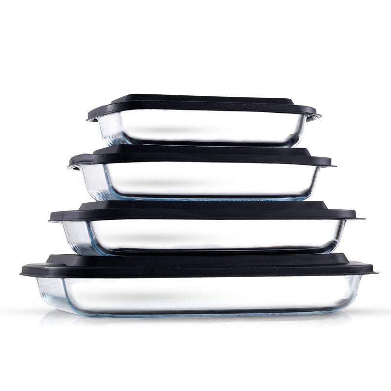 JoyJolt Glass Oven-to-Table Baking Dish with Lids, Black