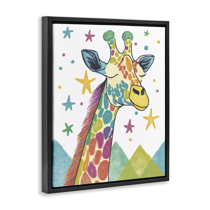 Cadre flottant fantaisiste de couleur girafe et étoiles, par Chen Alyesh, Cadre flottant noir de jais, H 21 po x l 17 po