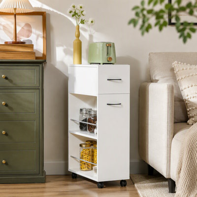 3- Tier Slim Storage Cart, Rolling Narrow Kitchen Cart On Wheels For Small Place, Slide Out Side Utility Cart For Bathroom, Laundry