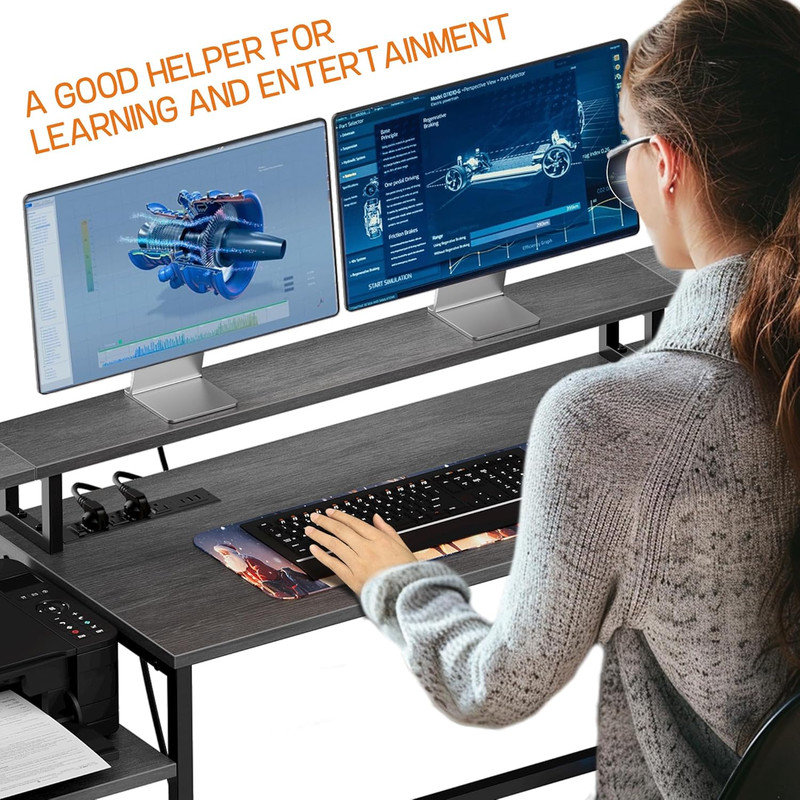 76" L Shaped Desk with Power Outlets & Shelves, Reversible Corner Computer Desk for Home Office