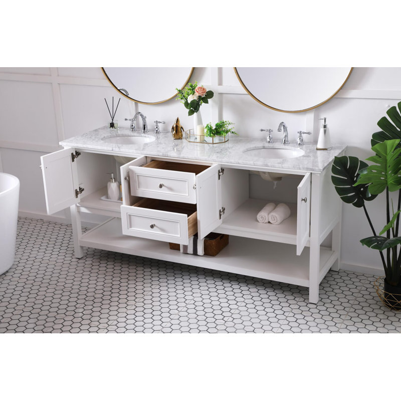Nicholas 72'' Double Bathroom Vanity with Carrara Marble Top, White