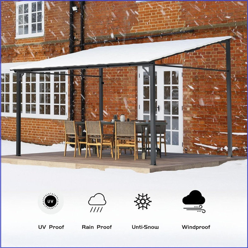 12' x 16' Lean to Gazebo, Hardtop Wall Pergola with Polycarbonate Roof, Aluminum Frame Mounted Gazebo for Lawn Patio Deck Yard and Party