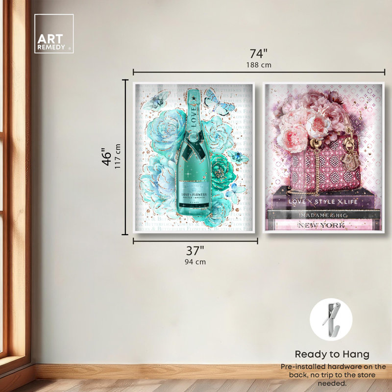 Ensemble de 2 décorations murales Blush Parisian Glam Shadowbox, H 46 po x l 37 po, Cadre blanc