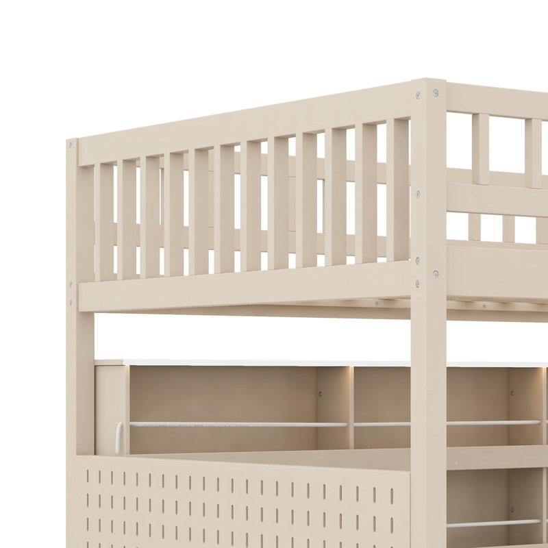 Bunk Bed With Integrated Shelving,And Pegboard, Beige