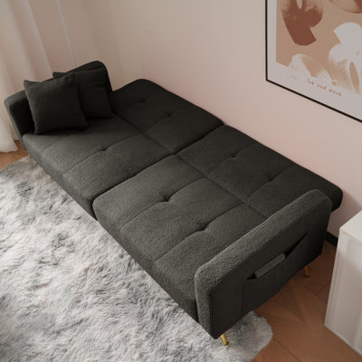 3-in-1 Convertible Sofa Bed With Adjustable Backrest, Gold-tone Legs & Built-in Storage Pockets