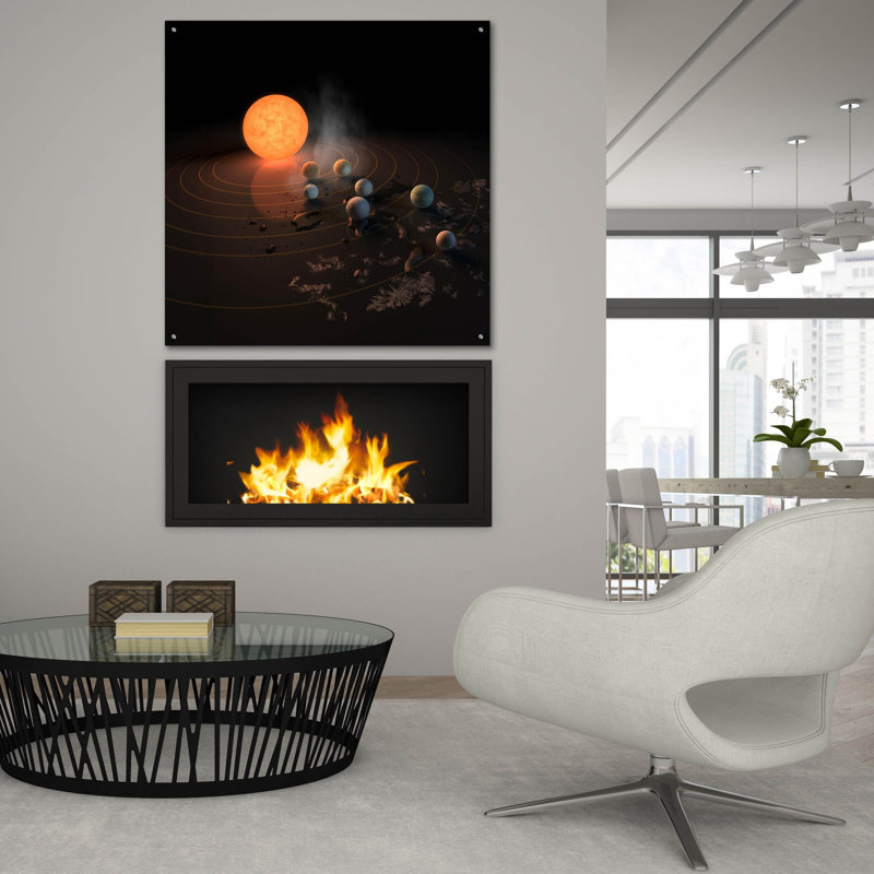 Art mural en verre 36 po x 36 po «Abstract Concept Of Trappist-1 System» par NASA, H 36 po x l 36 po