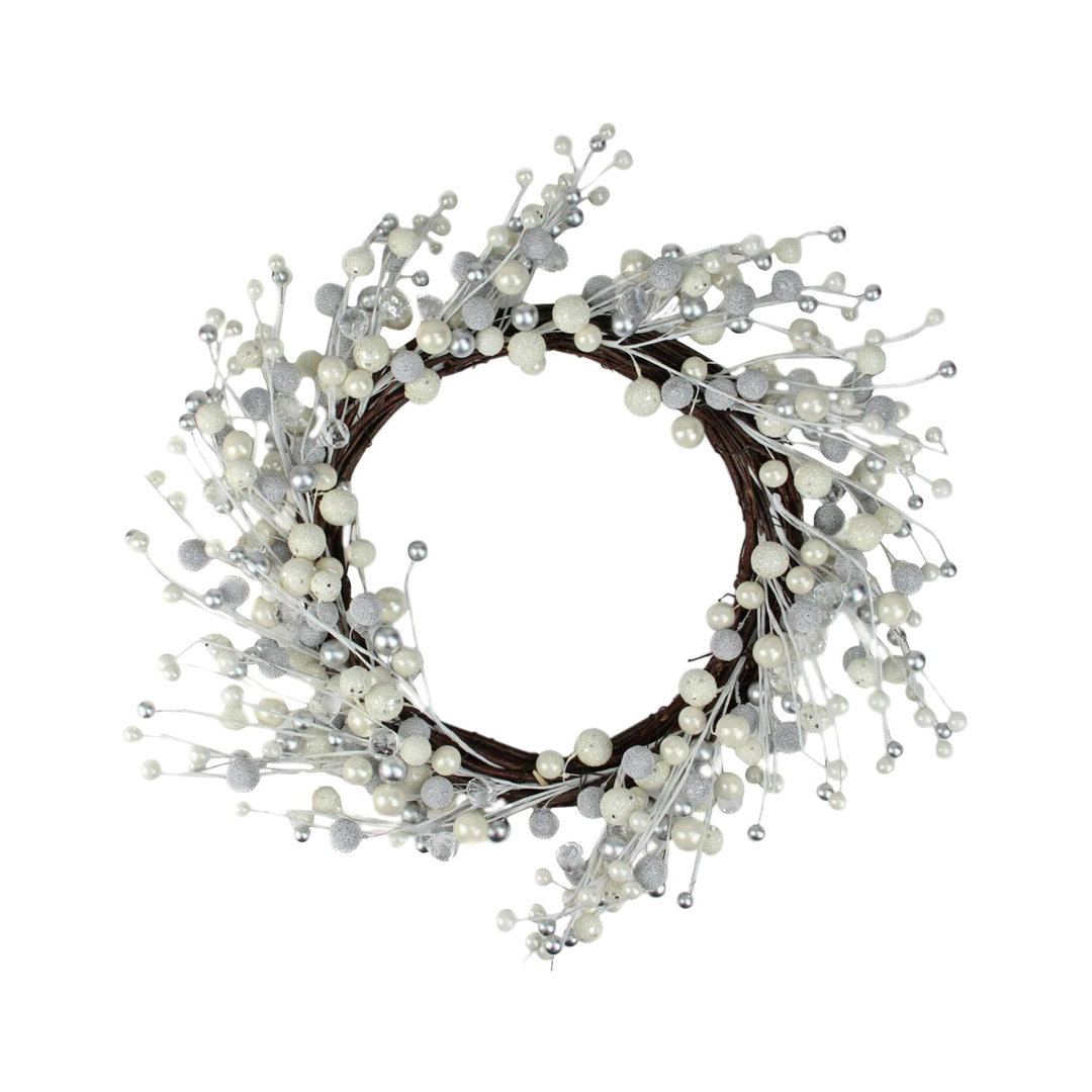 Silver and White Ball Ornaments Christmas Wreath 20-Inch Unlit Northlight Seasonal