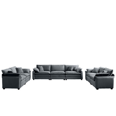 Jaxson Corduroy Upholstered 7-Seater Sofa Set with Cushions & Pillows