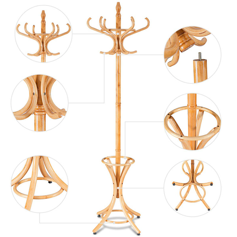 Bulter Solid Wood Freestanding 12 - Hook Coat Rack, Nature