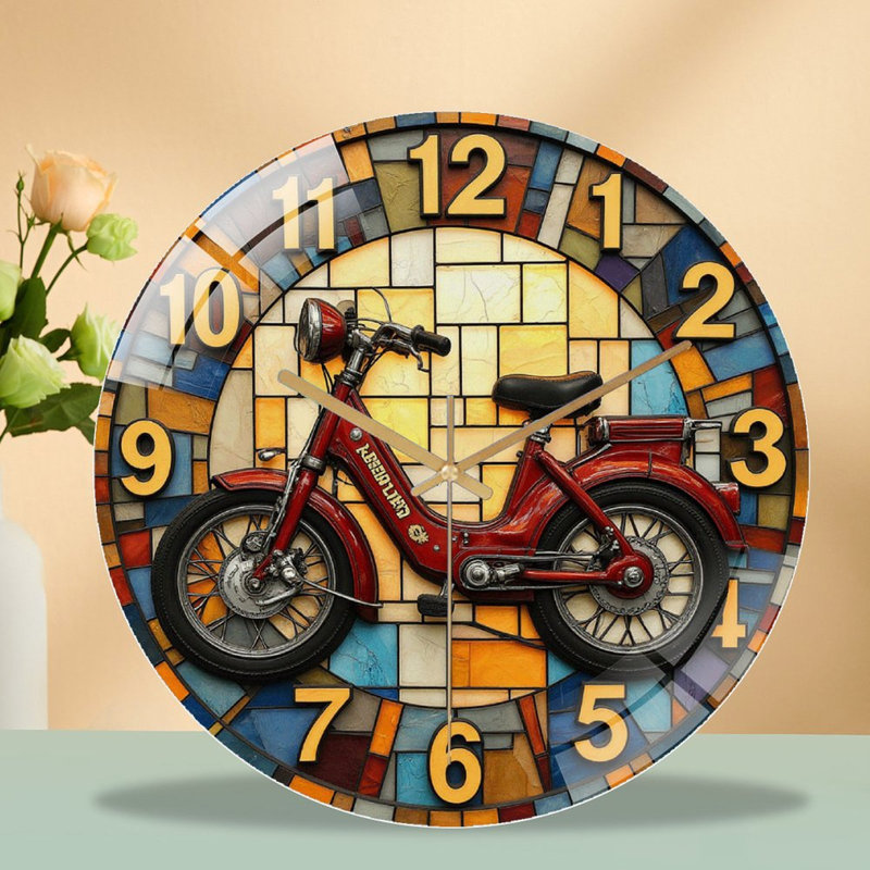 Horloge murale rétro vintage en bicyclette - horloge murale moderne en verre 12 po